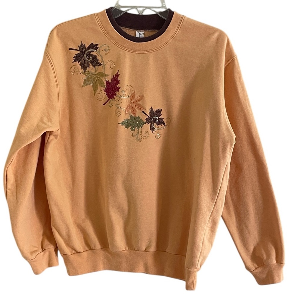 DECORATED ORIGINALS VINTAGE EMBELLISHED SWEATSHIRT Autumn Gold Fall Leaves Cozy